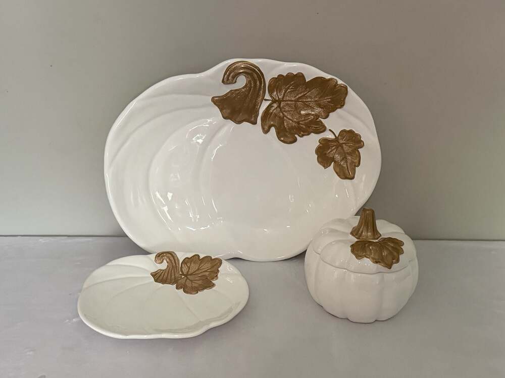Pier 1 Imports White Pumpkin Earthenware Set